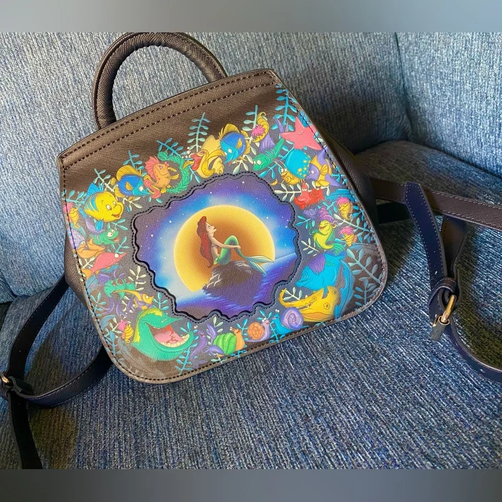 Disney The Little Mermaid Black Multicolor Mini Backpack - Picture 3 of 6